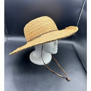 Heavy Paper Straw Sun‎ Hat with Leather Tie Beach Resort Cruise Cowgirl